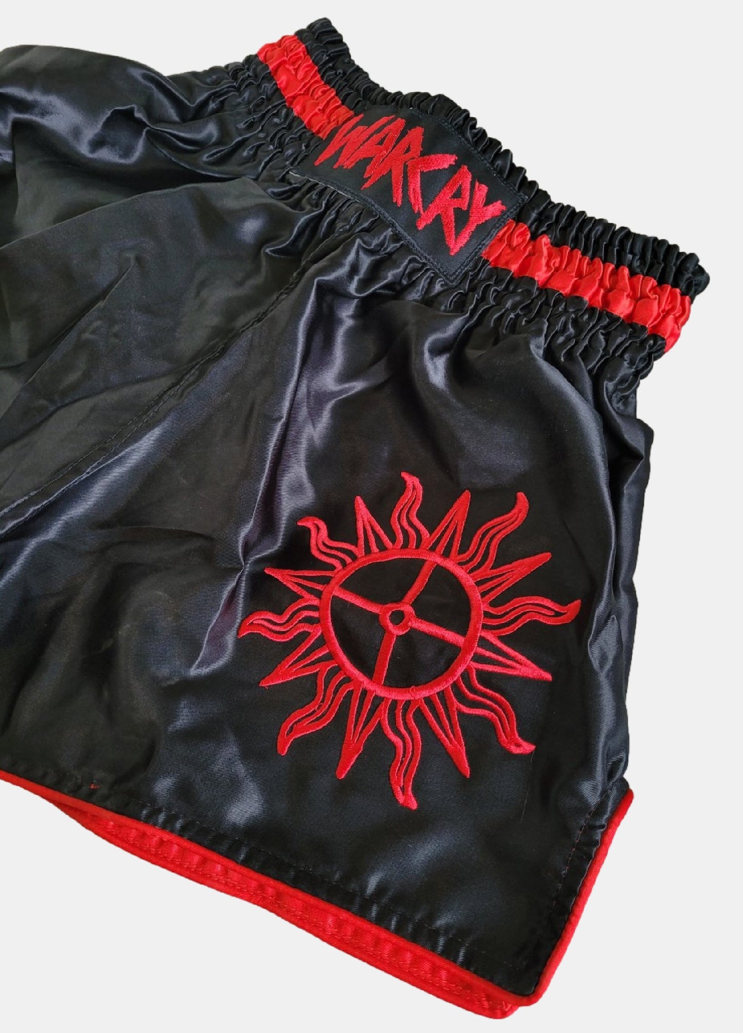 WARCRY Muay Thai Shorts Sun wheel Rune Poem Solar Worship Kickboxing MMA Boxing Thai Boxing Medieval Sun Gift Sparring Red