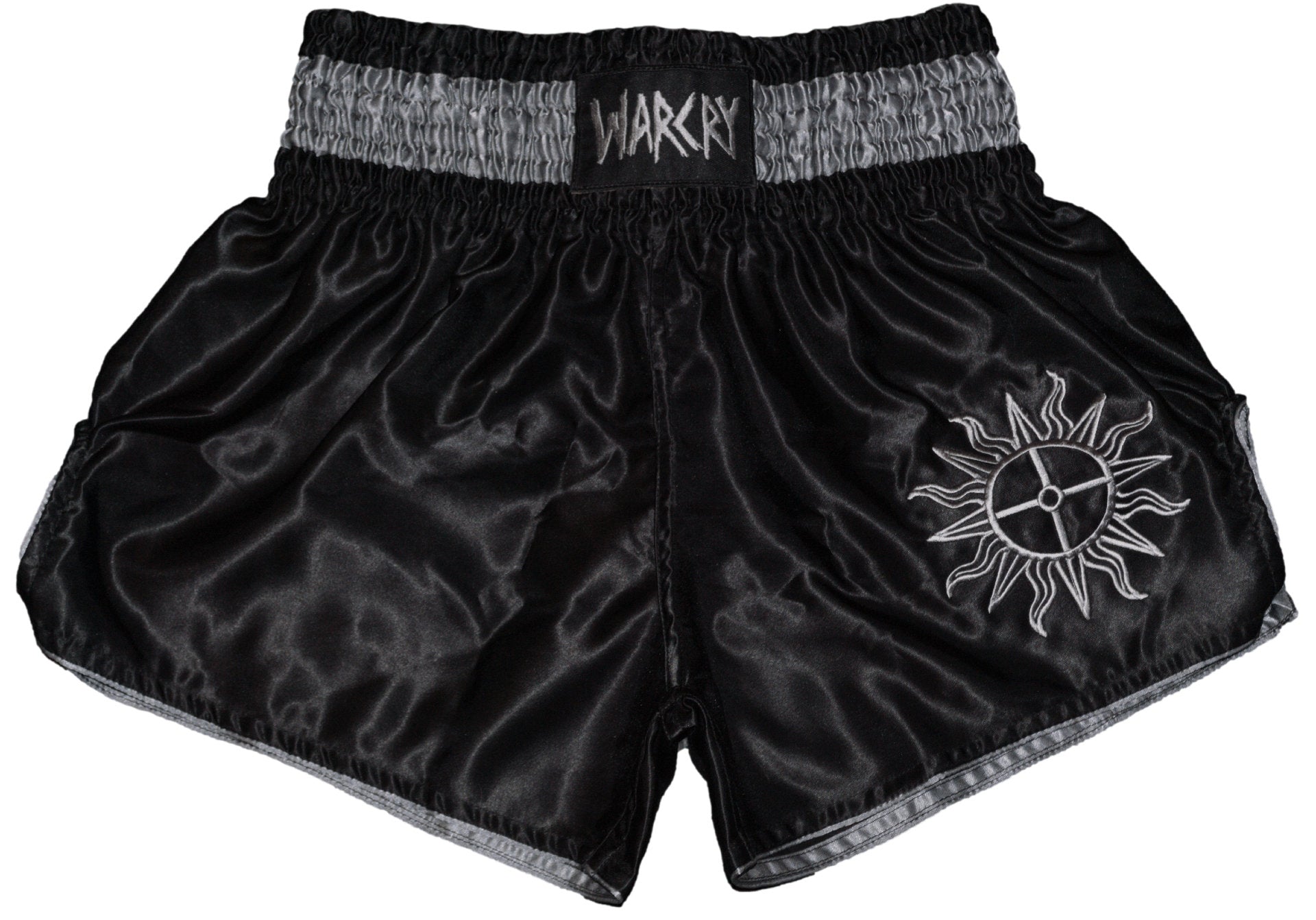 WARCRY Thai boxing shorts Charcoal Grey Sun wheel Rune Solar Worship MMA Martial Arts Thai Boxing Medieval Sun Kickboxing shorts