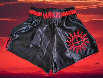 WARCRY Muay Thai Shorts Sun wheel Rune Poem Solar Worship Kickboxing MMA Boxing Thai Boxing Medieval Sun Gift Sparring Red